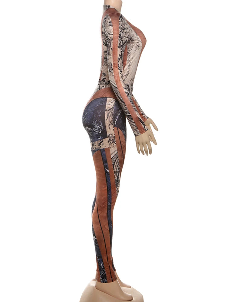 Patchwork 2 Piece Set Bodysuit Tops+Leggings Tight Stretch Matching Outfits Jumpsuit