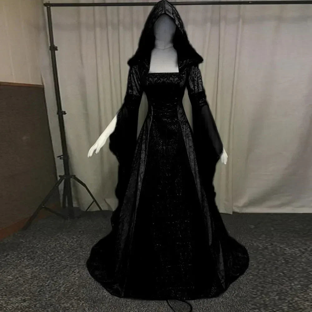 Deluxe Witch Medieval Renaissance Maxi Train Dress Costume