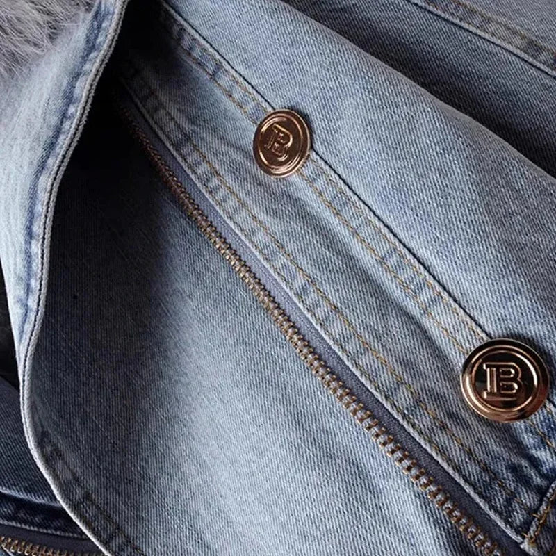 Faux Fox Fur Collar Jean Jacket