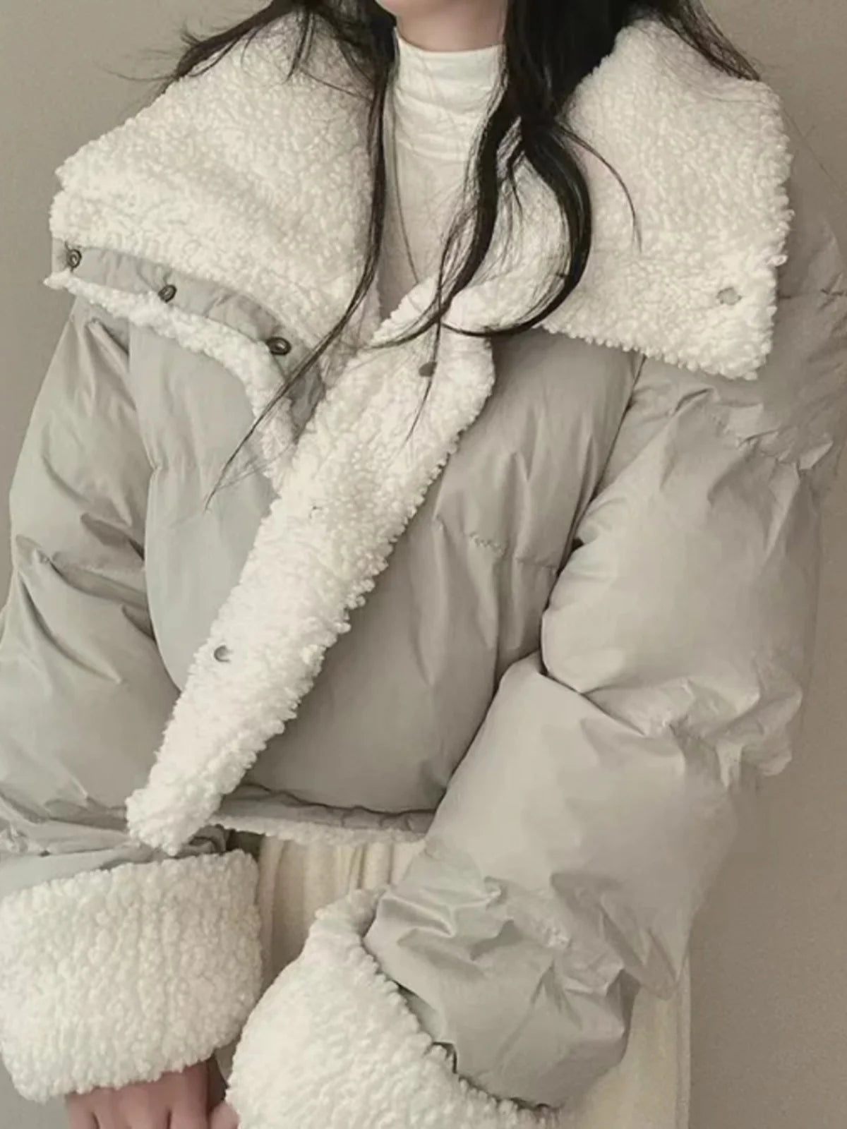 Lapel Bomber Lamb Fur Loose Cotton Coat