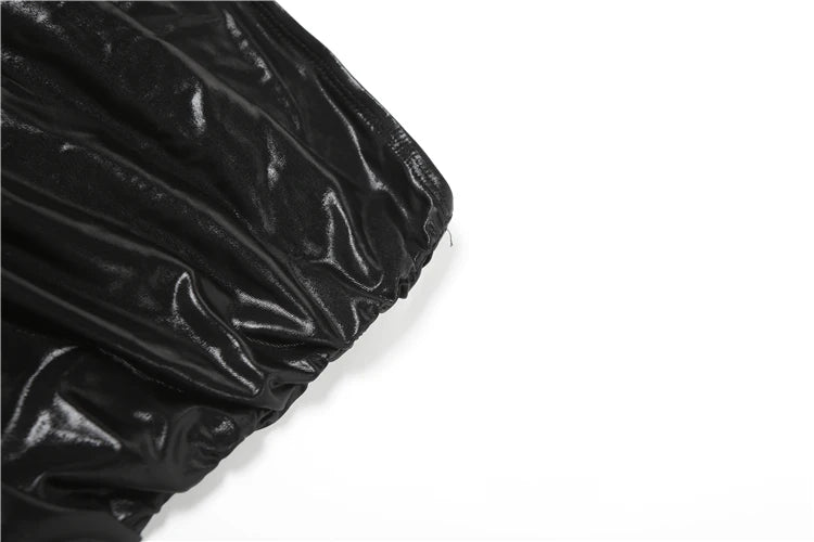 Reflective Strapless Bodysuits+Shirring Bandage Irregular Skirts Two Piece Set