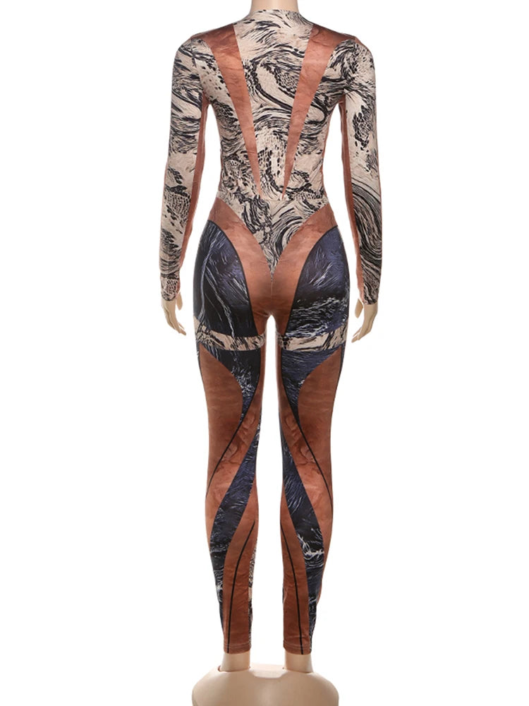 Patchwork 2 Piece Set Bodysuit Tops+Leggings Tight Stretch Matching Outfits Jumpsuit