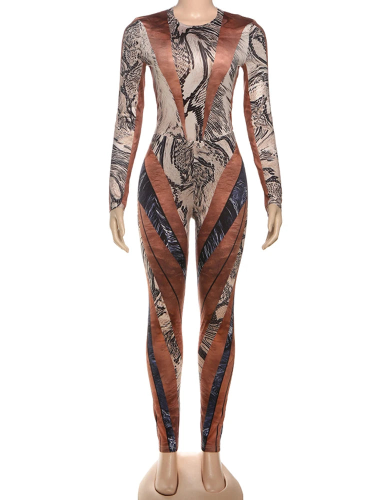 Patchwork 2 Piece Set Bodysuit Tops+Leggings Tight Stretch Matching Outfits Jumpsuit