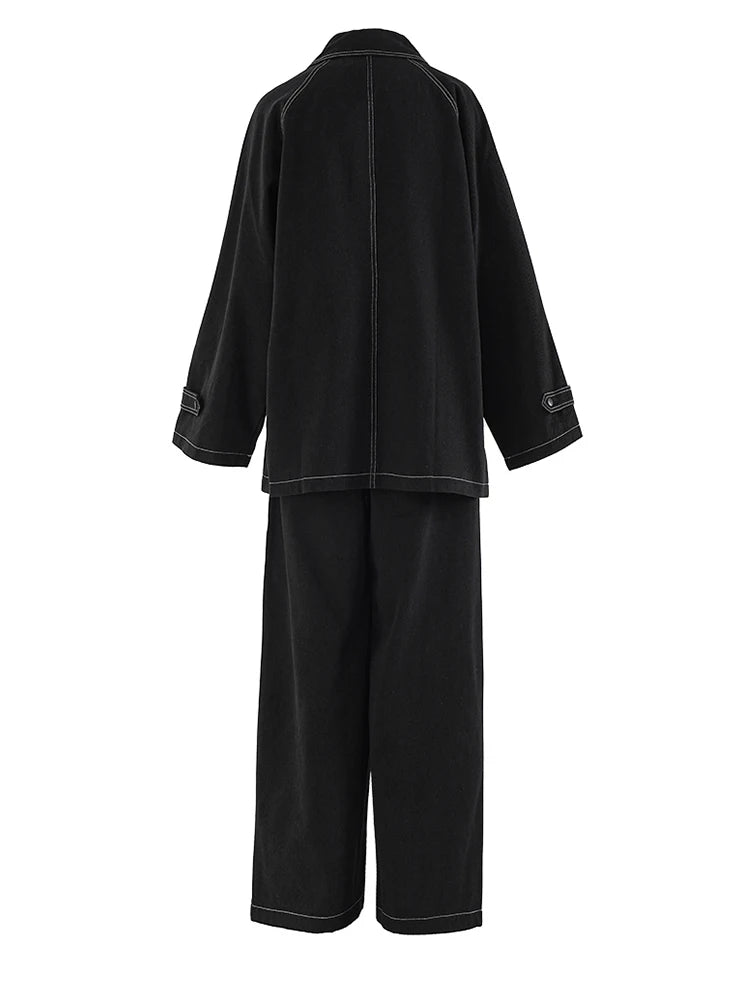 Big Size Denim Jacket Wide Leg Trousers Women's Two Piece Suit
