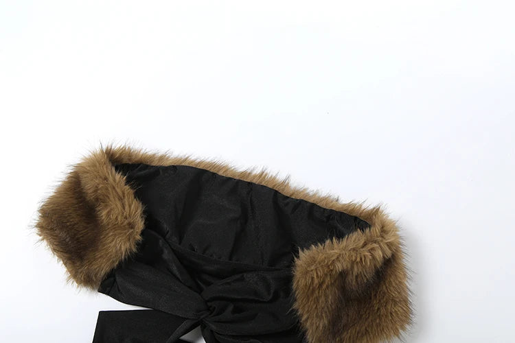 Cross Hollow  Fur Patchwork Tops+High Waist Leggings Matching  2 Piece Set Tracksuit