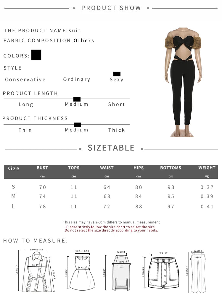 Cross Hollow  Fur Patchwork Tops+High Waist Leggings Matching  2 Piece Set Tracksuit