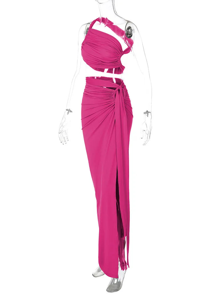 Sleeveless Asymmetric Bandage Lace Up Two Piece Set