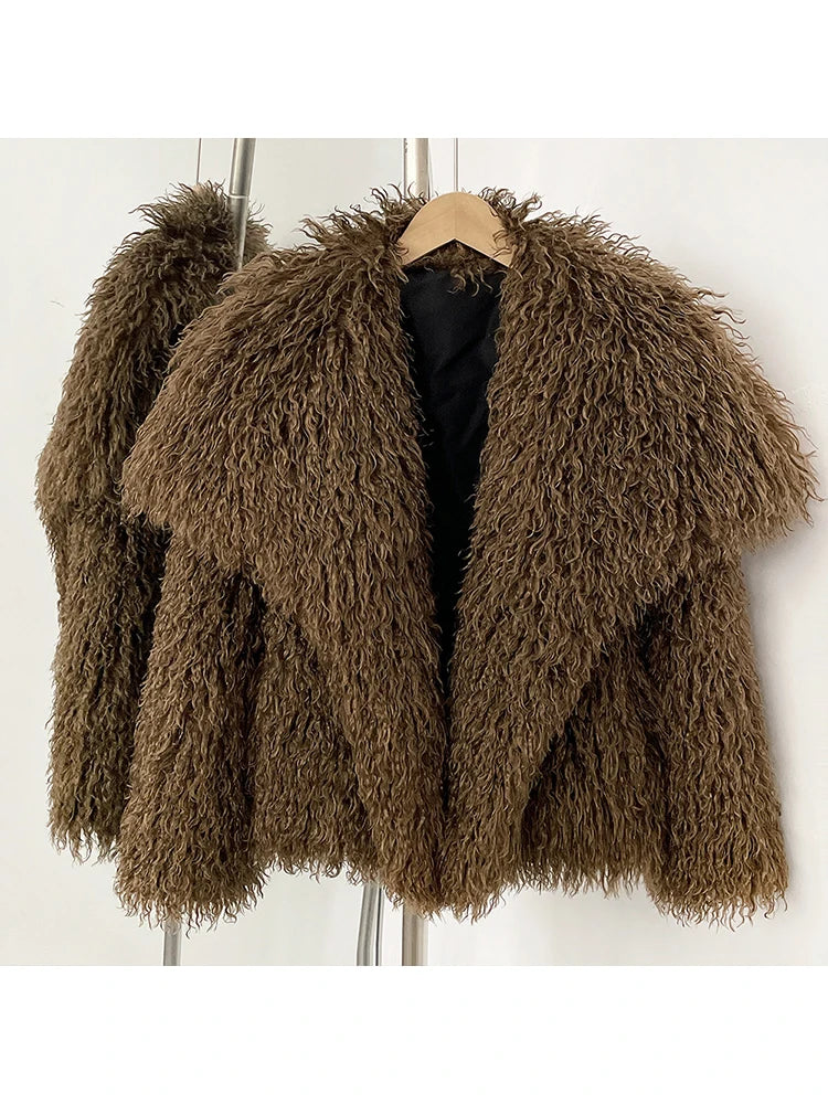 Faux Fur Long Sleeve Thick Warm Overcoat Outwear Fluffy Coat