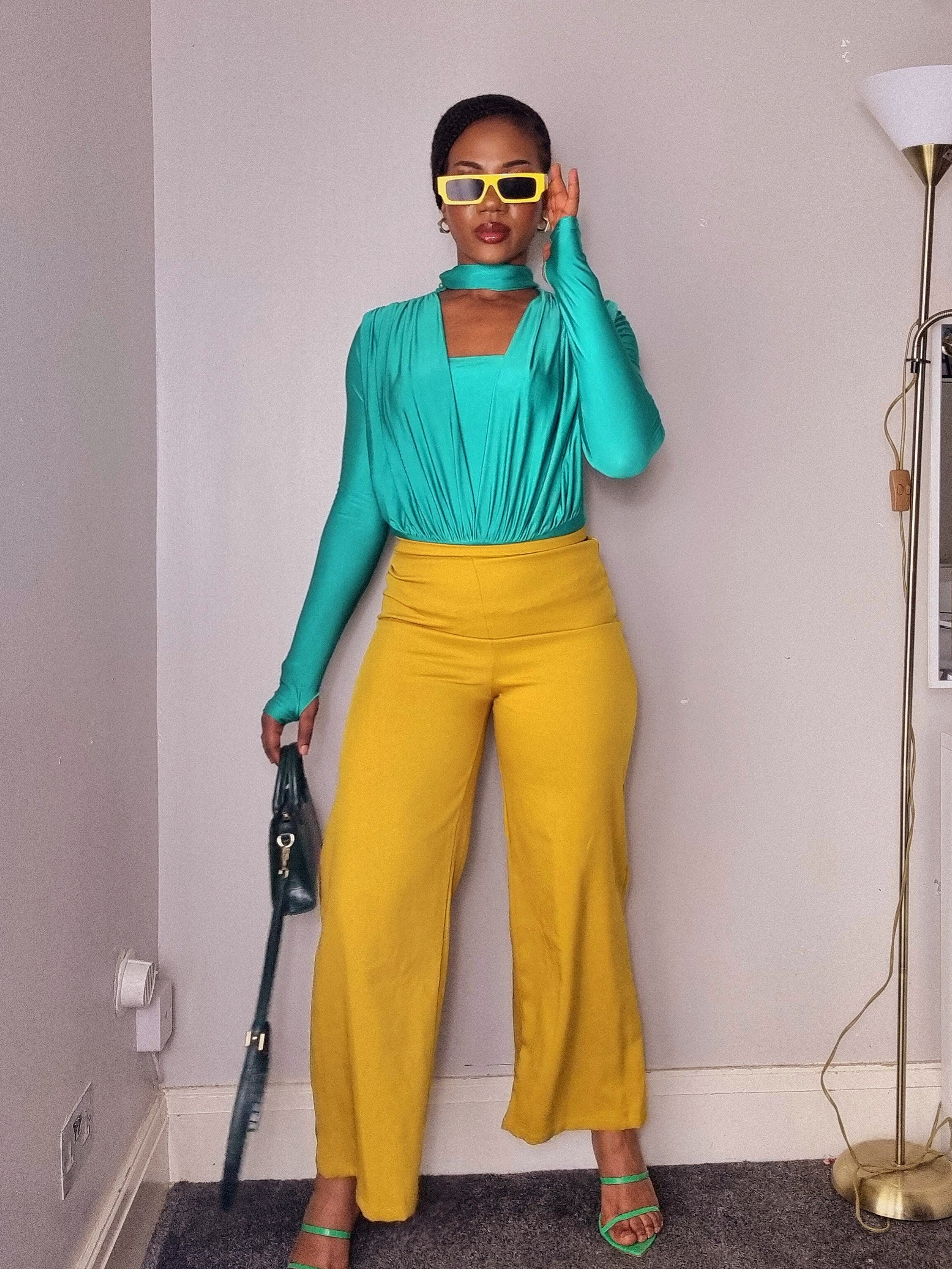 Irregular Pleated Crew Neck Full Sleeve High-waist Cutout Bodysuit