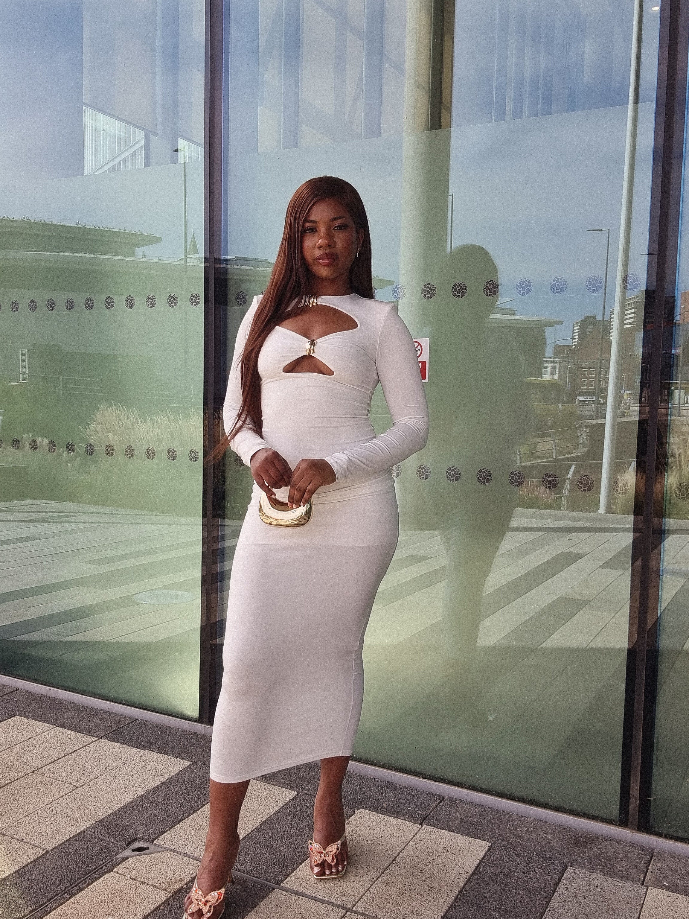 Cut Out  V Neck Long Sleeve Turtleneck Party Dress