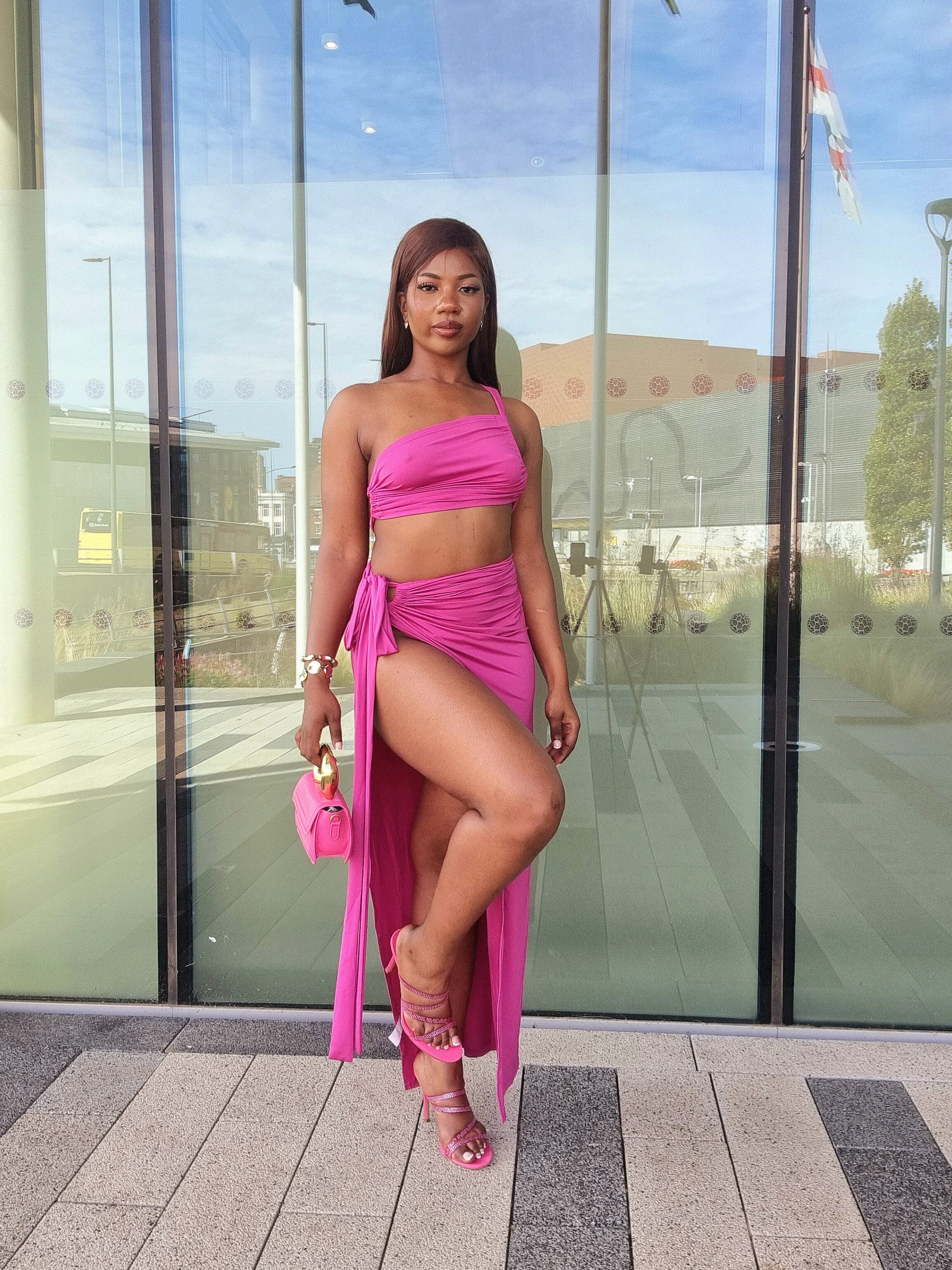 Sleeveless Asymmetric Bandage Lace Up Two Piece Set