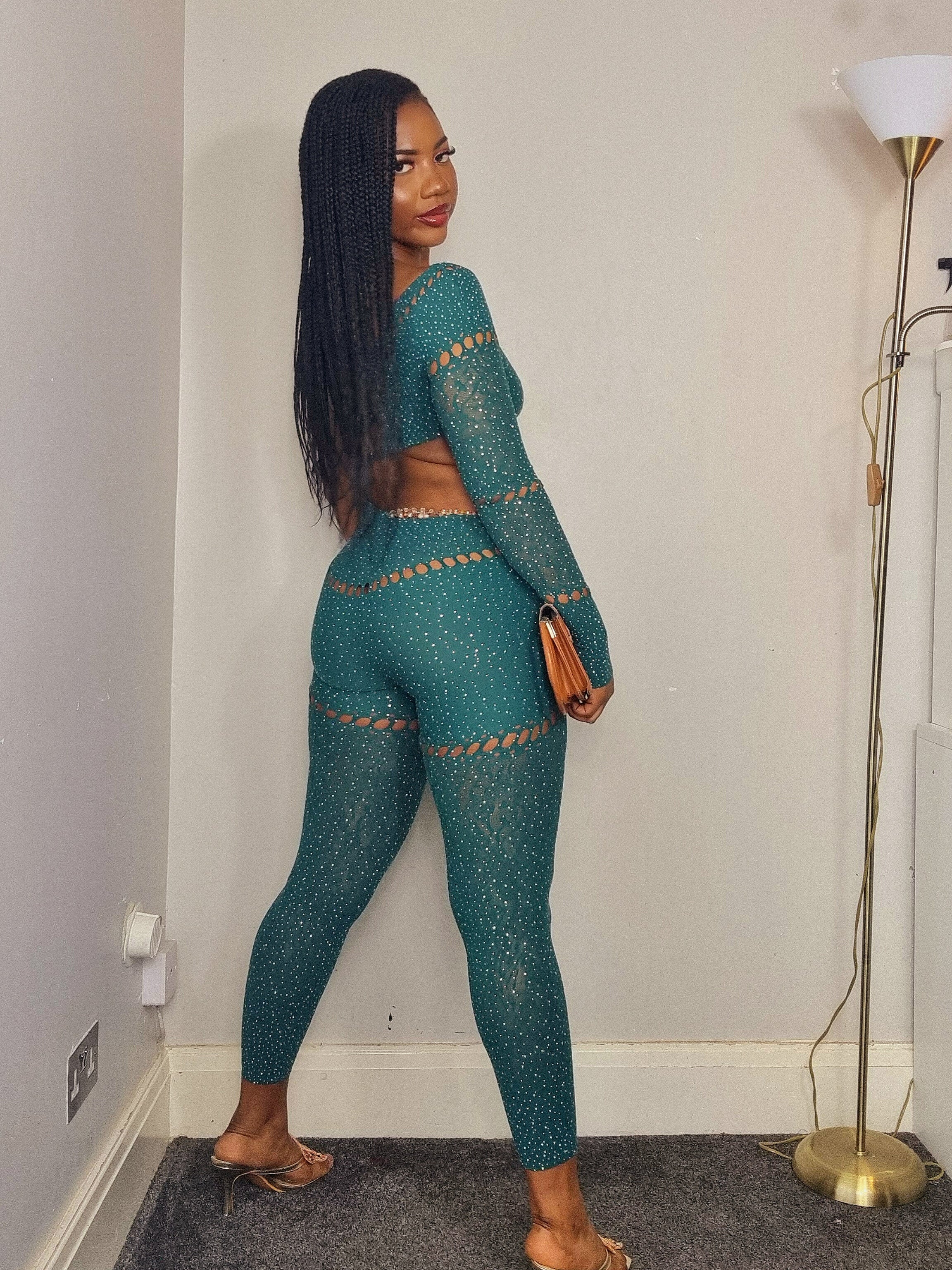 Hollow Out Luminous Rhinestone Jumpsuit.