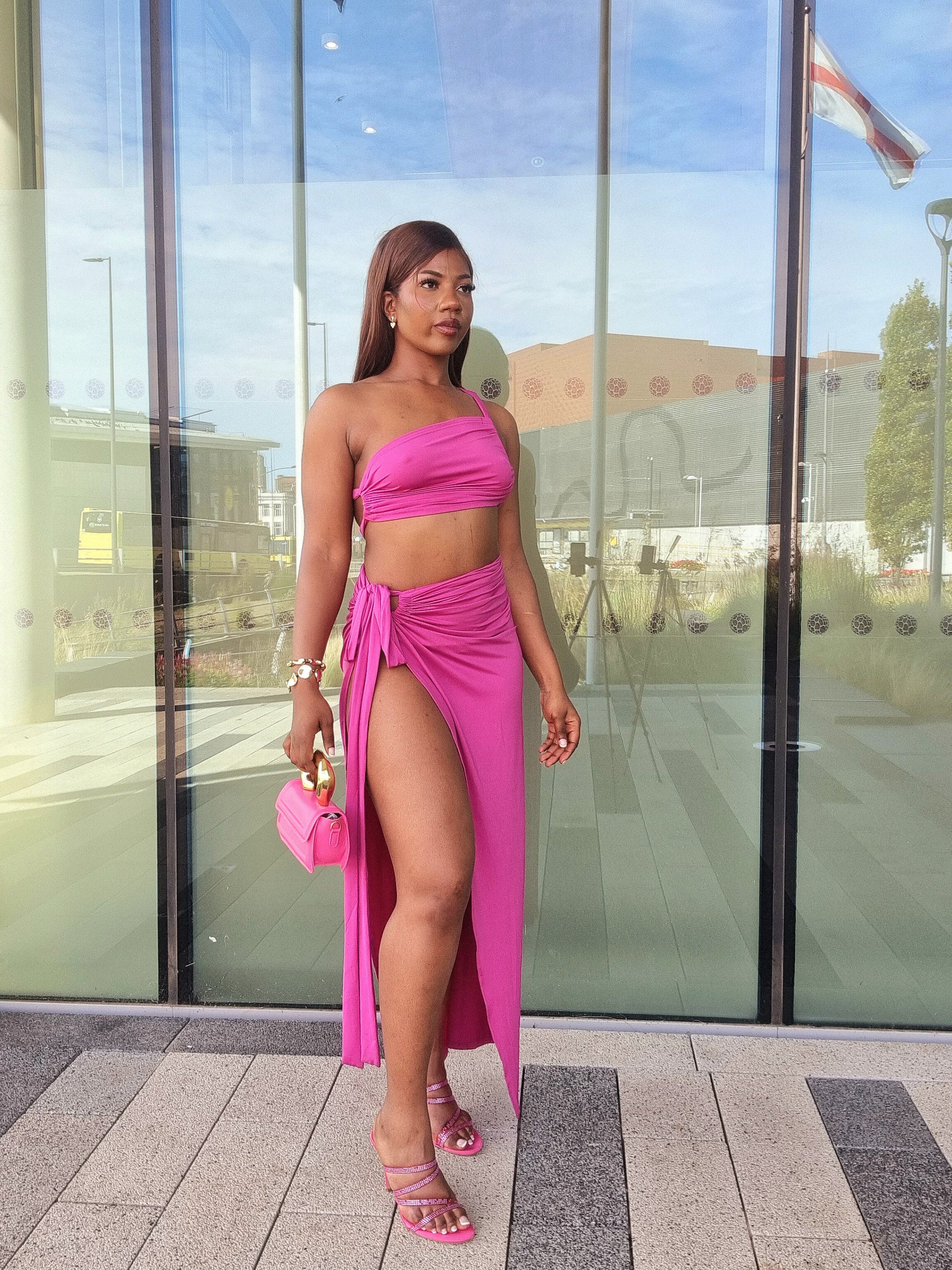 Sleeveless Asymmetric Bandage Lace Up Two Piece Set