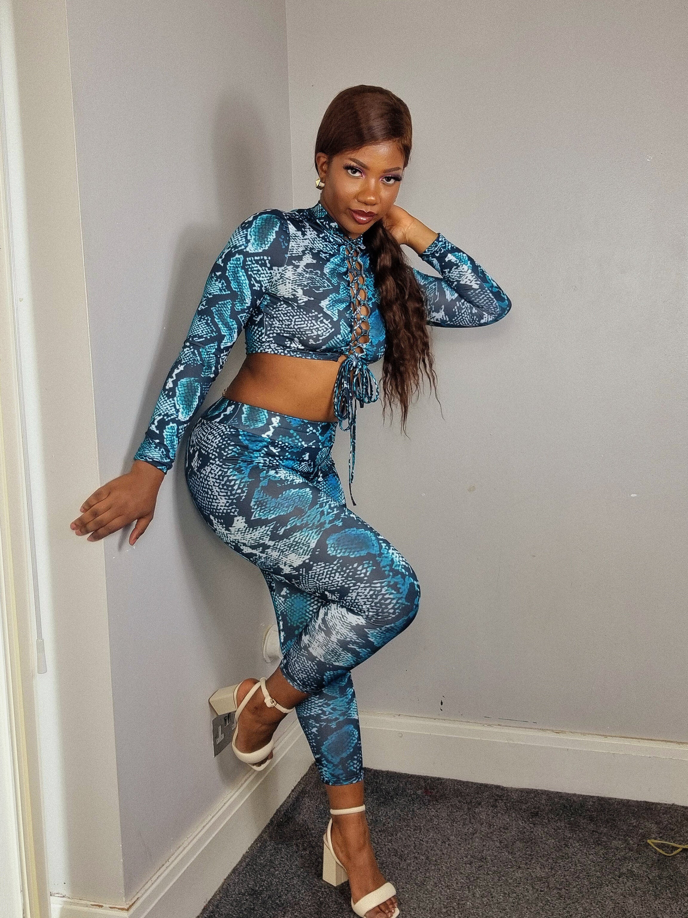 Two Piece Set Animal Print Long sleeved Top and Pants