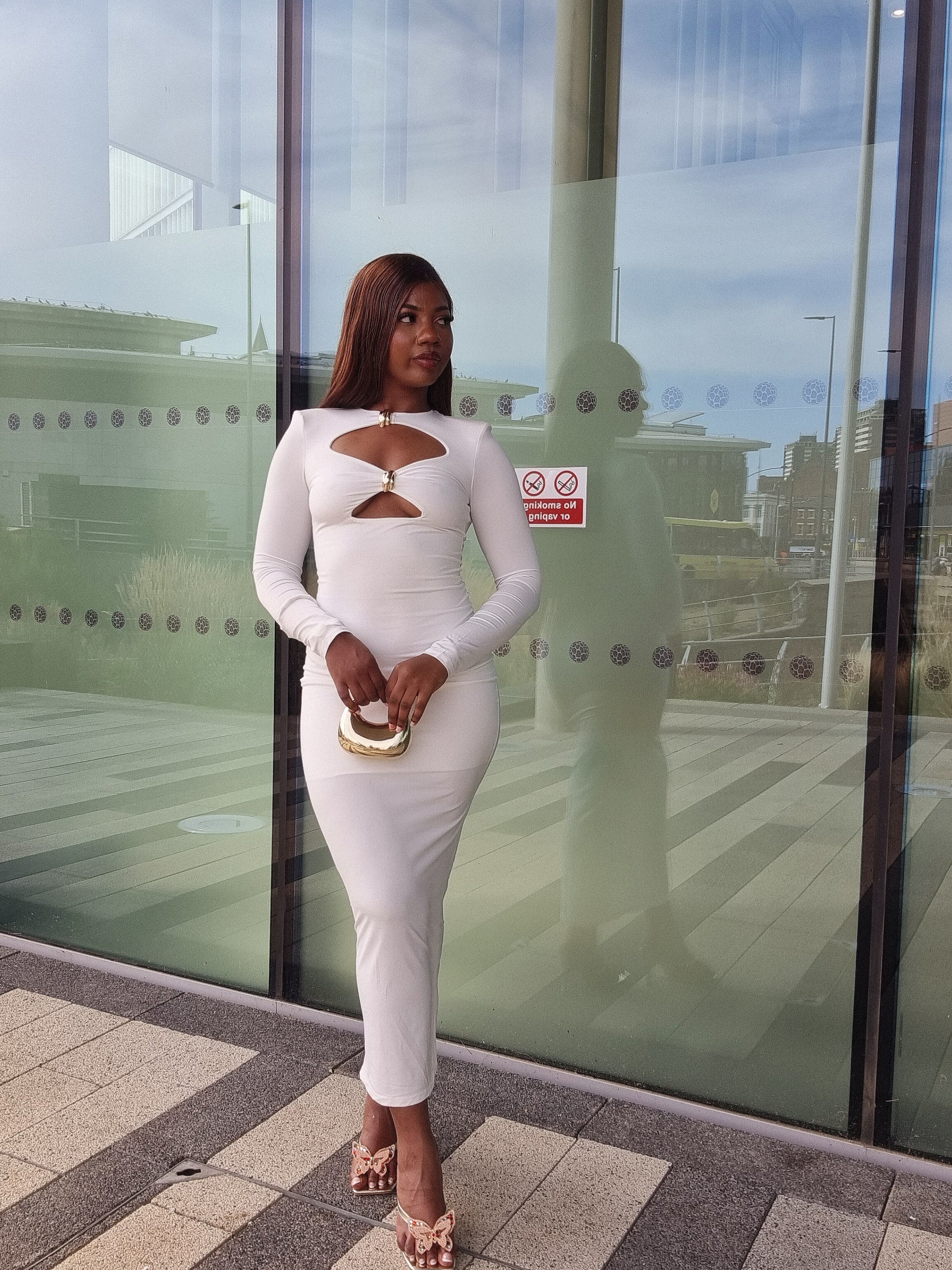 Cut Out  V Neck Long Sleeve Turtleneck Party Dress