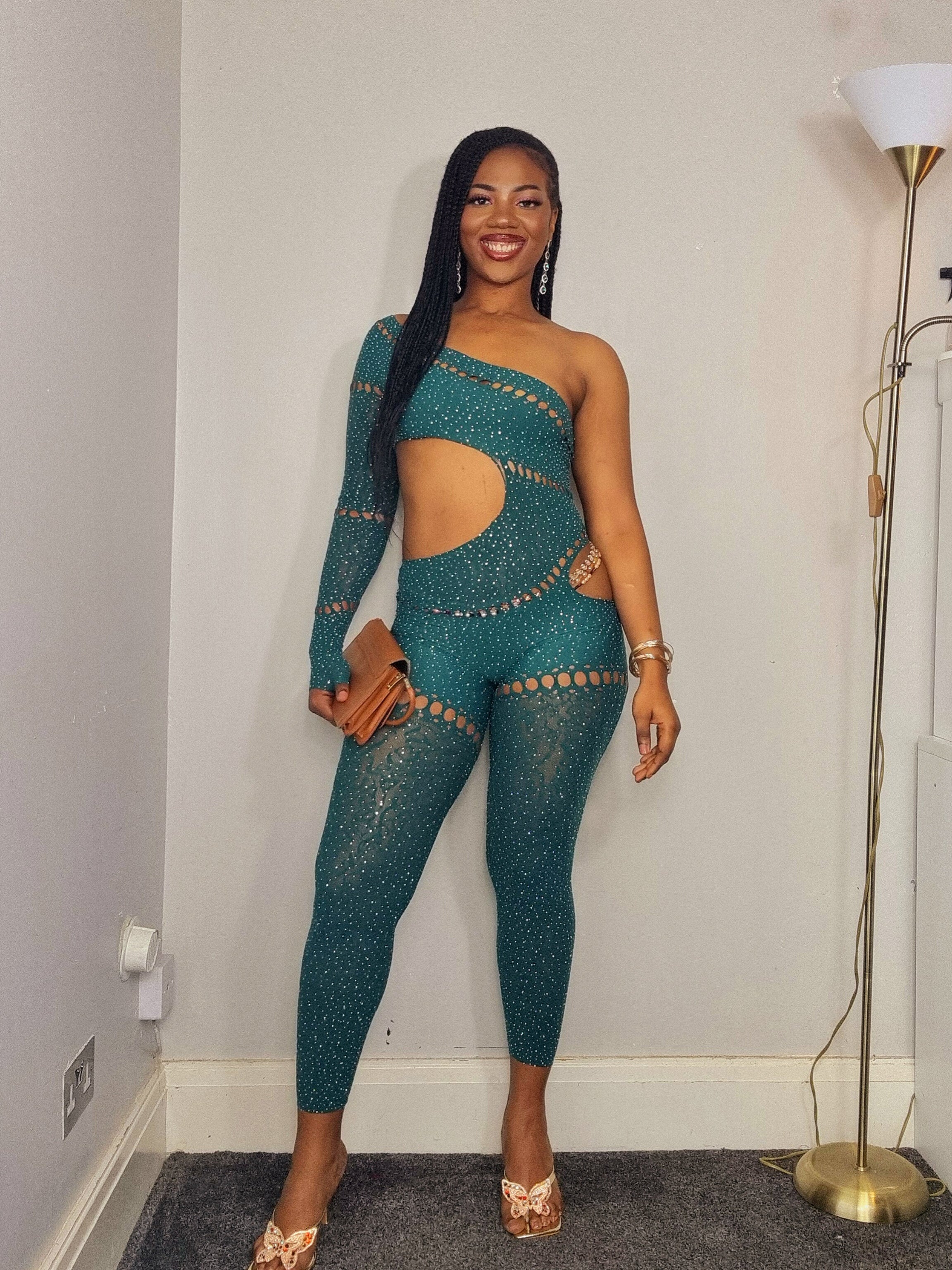 Hollow Out Luminous Rhinestone Jumpsuit.