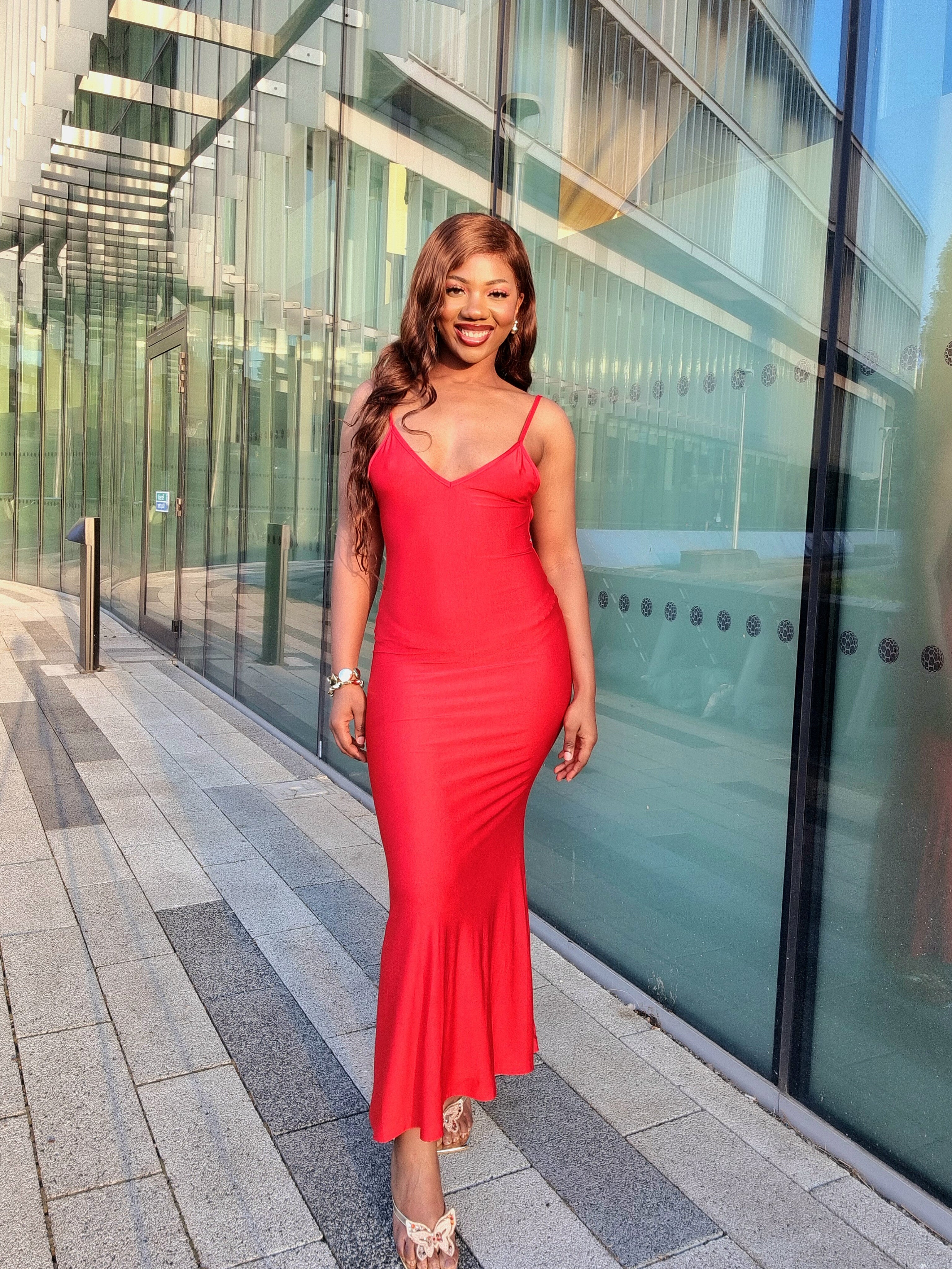 Spaghetti Strap Low-cut Deep V Neck Slim Bodycon Maxi Dress